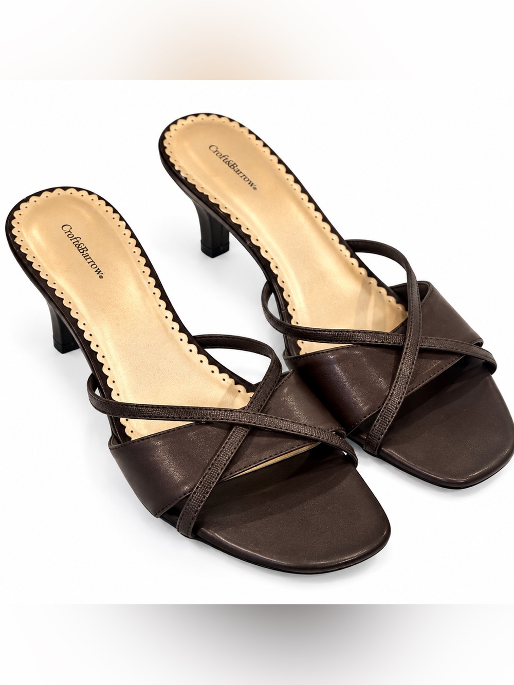 croft & barrow Dark Brown Leather Crisscross Slide Mules